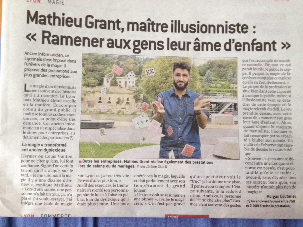 Article du 8/10/16 dans Le Progrès Mathieu Grant Magicien Mentaliste Lyon